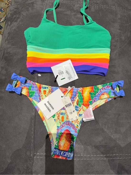 Anthropologie Other - Anthropologie Green Ribbed Crop Top & Multicolor Print Bikini Bottoms